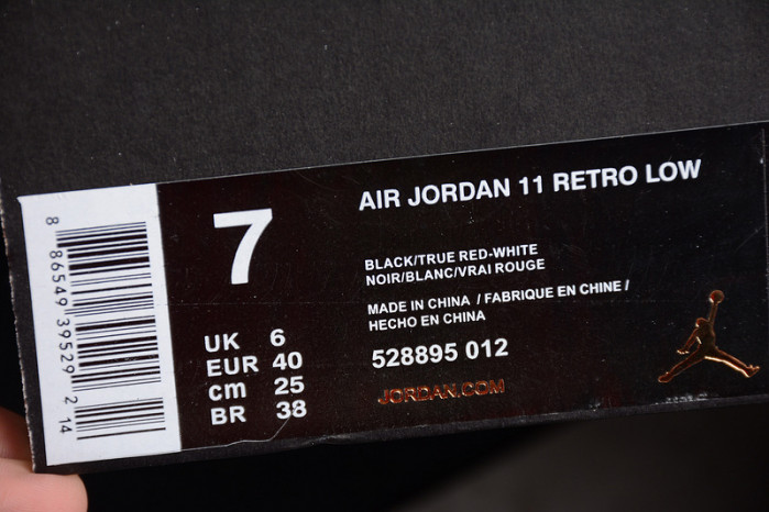 air jordan 11 retro low "bred" black/ red mens 528895-012