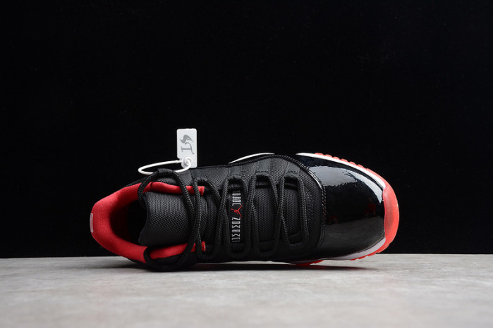 air jordan 11 retro low "bred" black/ red mens 528895-012